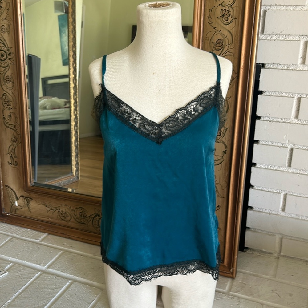 UO Teal Satin Camisole with Black Lace